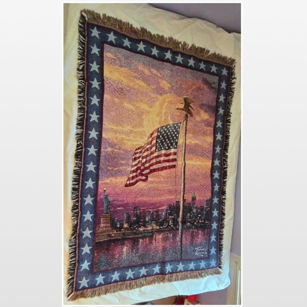 VTG Mohawk Thomas Kinkade Light Of Freedom Blanket Throw Tapestry NY USA Vintage